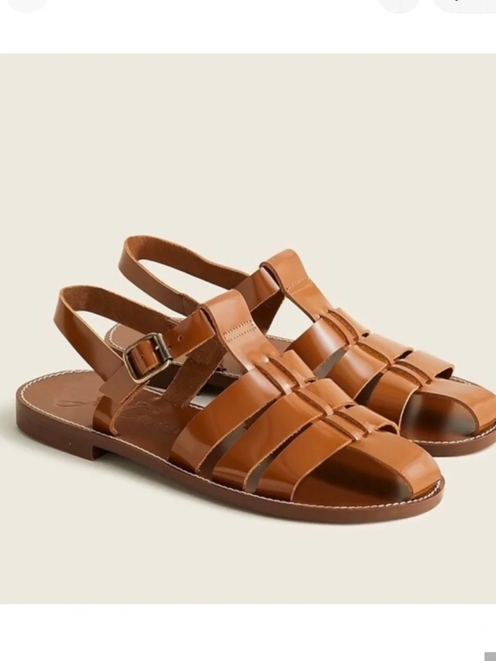 J. Crew Fisherman Strappy Slide Sandals in Spazzolato Shiny Leather